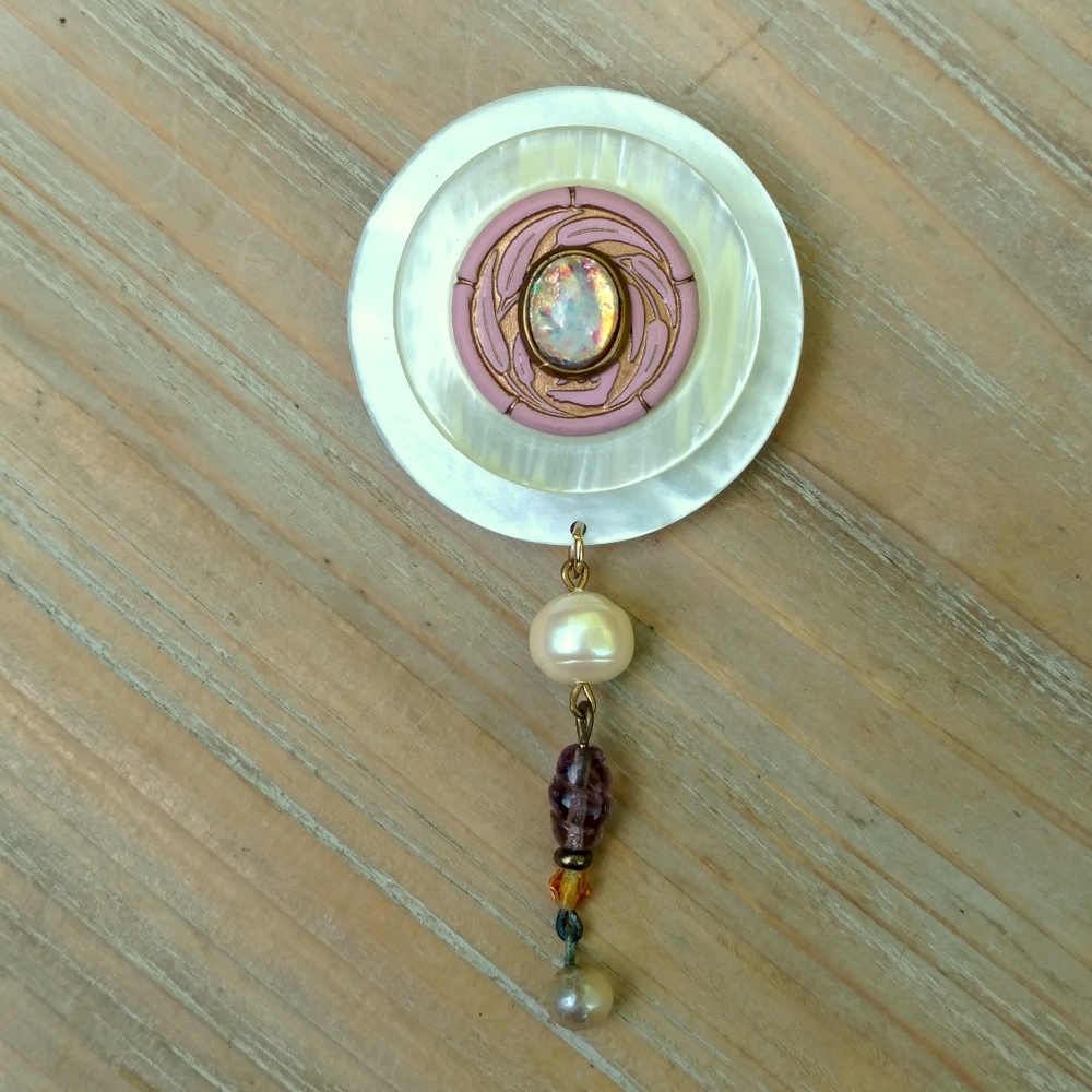 Handmade mixed media coat pin